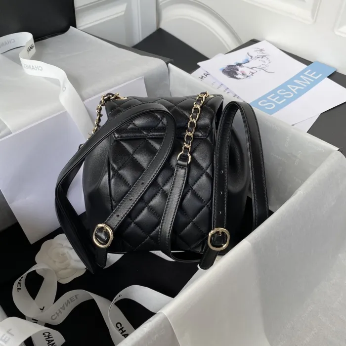 Chanel Womens Bags Drawstring Backpacks Shopping Bag Shiny Lambskin & Gold-Tone Metal with Original Box
