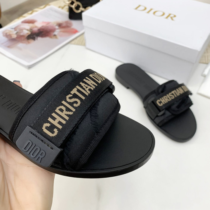 Dior Womens Shoes Sandals Slippers Slide Luxury Brand DIO(R)EVOLUTION SLIDE Shiny Technical Fabric with Dior Oblique Print with Original Box