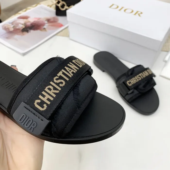 Dior Womens Shoes Sandals Slippers Slide Luxury Brand DIO(R)EVOLUTION SLIDE Shiny Technical Fabric with Dior Oblique Print with Original Box