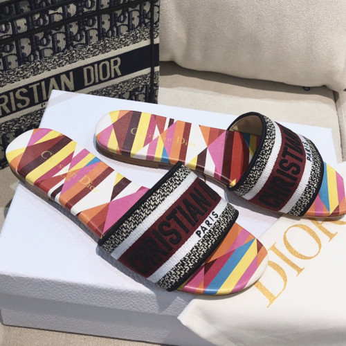 Dior Women Shoes DWAY HEELED SLIDE Embroidered Cotton Luxury Brand Womens Sandals Slippers with Original Box KCQ244ERC_S56B
