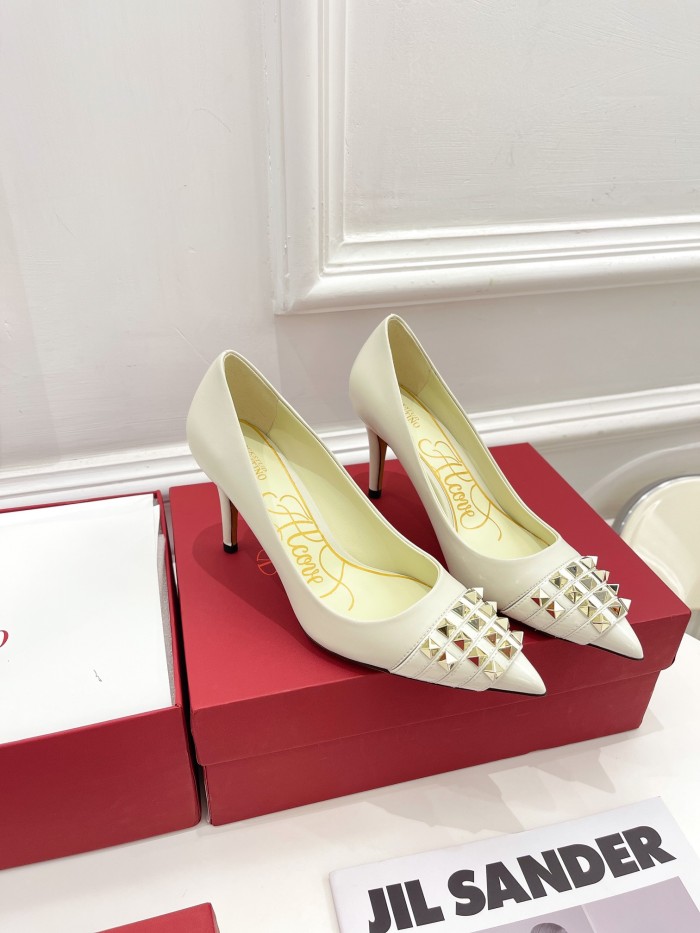 Valentino Womens Shoes ROCKSTUD SLINGBACK PUMP WITH SCULPTED HEEL IN KIDSKIN with Original Box 8cm Heel Design