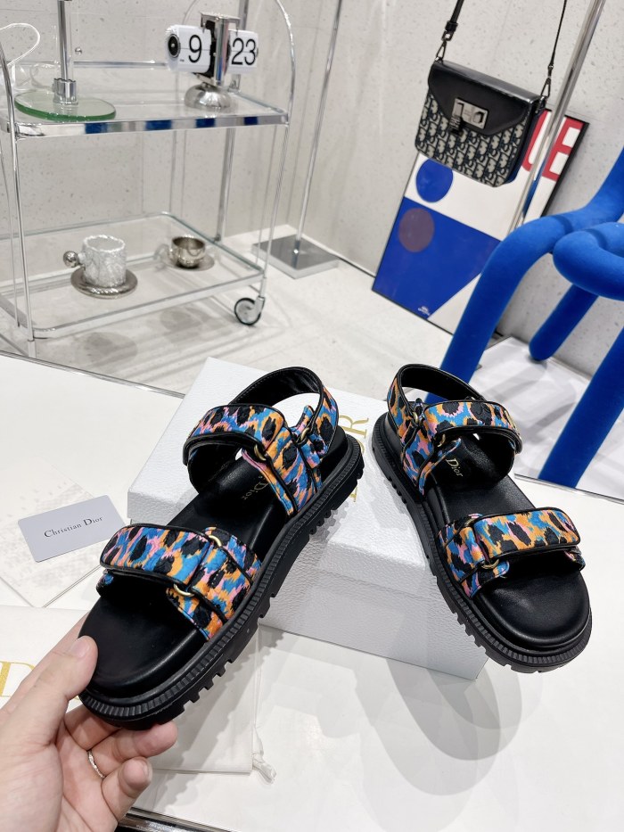 Dior Women Shoes Sandals Luxury Brand DIORACT SANDAL Blue Multicolor Mizza Printed Silk with Original Box KCQ549MZS_S57P
