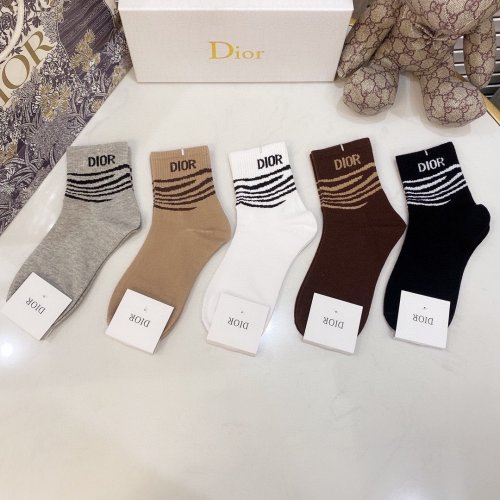 Dior Socks 5 Pairs with Original Box Luxury Brand Breathable Dior Sock