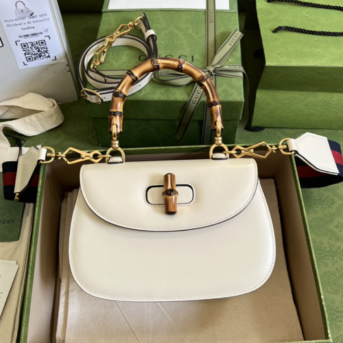 Gucci Womens Bags Handbags Shoulder Messenger Bags Luxury Brand Gucci Bamboo 1947 small top handle bag in white leather 675797 10ODT 8454 with Original Box
