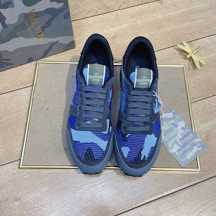 Valentino Men Shoes Fashion Design Luxury Brand ROCKRUNNER CAMOUFLAGE LAMINATED STUDDED SNEAKER with Original Box