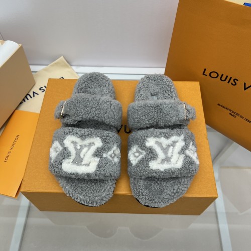 Louis Vuitton Womens Shoes Slide Slippers for Winter Wool Fabric Luxury Brand Designer PASEO FLAT COMFORT MULE with Original Box