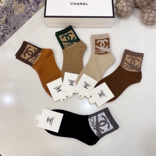 Chanel Socks 5 Pairs with Original Box Luxury Brand Breathable Chanel Sock