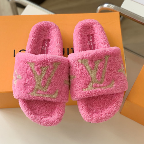 Louis Vuitton Womens Shoes Slide Slippers for Winter Wool Fabric Luxury Brand Designer PASEO FLAT COMFORT MULE with Original Box