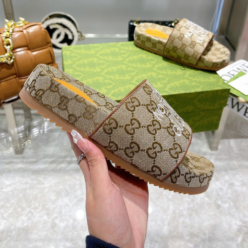 Gucci Womens Shoes Sandals Slides Slippers Luxury Brand Thick Sole Design Women's GG canvas slide sandal with Original Box 624695 H6320 9763