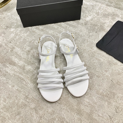 Chanel Womens Shoes Sandals Lambskin White