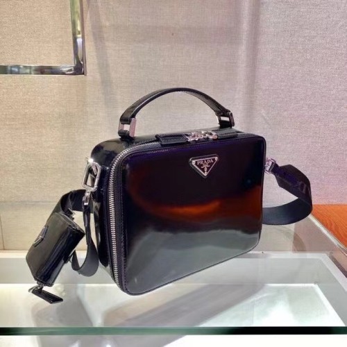 Prada Mens Bags Shoulder Messenger Bags Handbags Luxury Brand Black Prada Prada Brique brushed leather bag with Original Box 2VH069_ZO6_F0002_V_ZMI