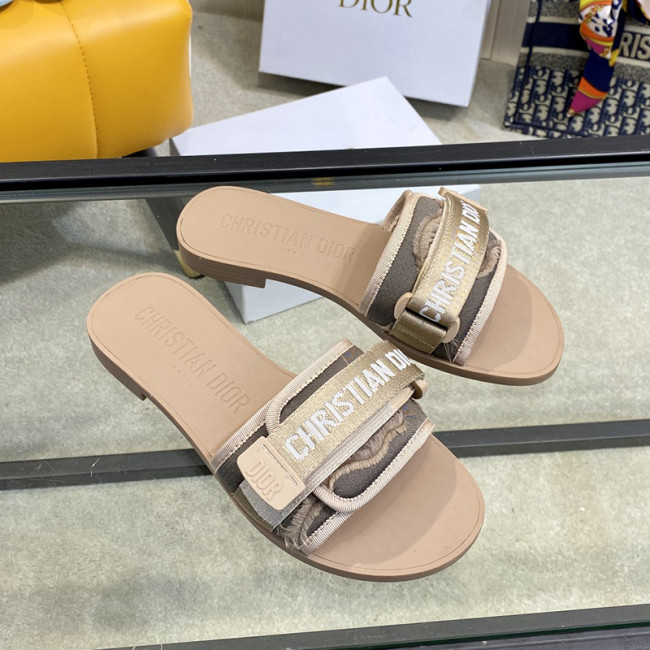 Dior Womens Shoes Sandals Slippers Slide Luxury Brand DIO(R)EVOLUTION SLIDE Shiny Technical Fabric with Dior Oblique Print with Original Box