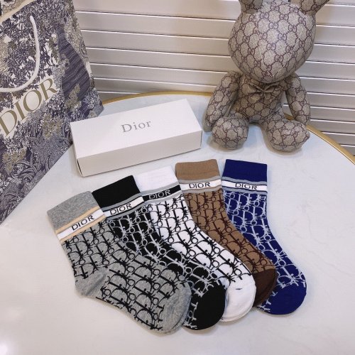 Dior Socks 5 Pairs with Original Box Luxury Brand Breathable Dior Sock