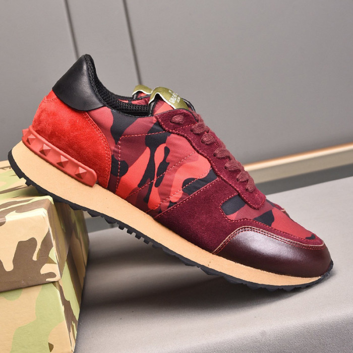 Valentino Men Shoes Fashion Design Luxury Brand ROCKRUNNER CAMOUFLAGE LAMINATED STUDDED SNEAKER with Original Box