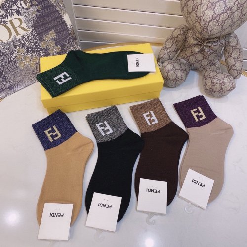 Fendi Socks 5 Pairs with Original Box Luxury Brand Breathable Fendi Sock