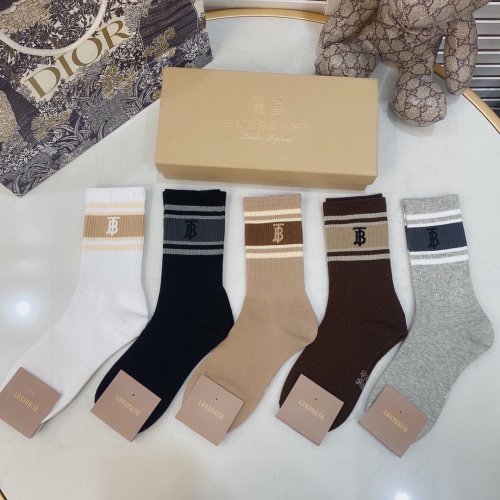 Burberry Socks 5 Pairs with Original Box Luxury Brand Breathable Burberry Sock