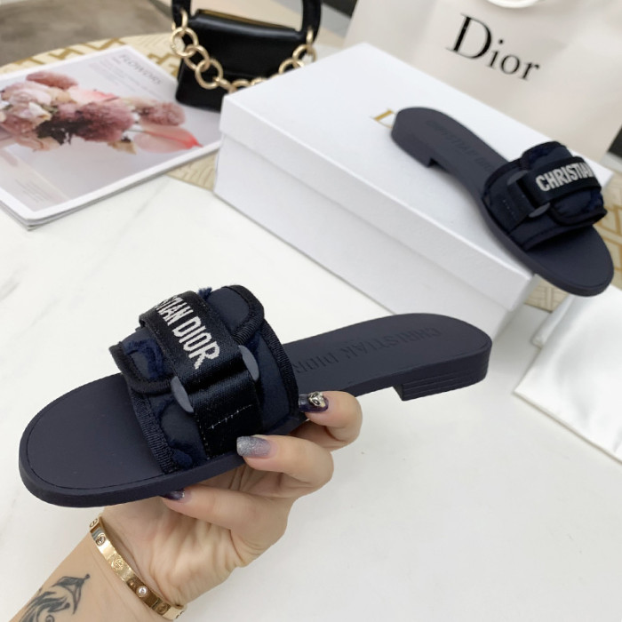 Dior Womens Shoes Sandals Slippers Slide Luxury Brand DIO(R)EVOLUTION SLIDE Shiny Technical Fabric with Dior Oblique Print with Original Box