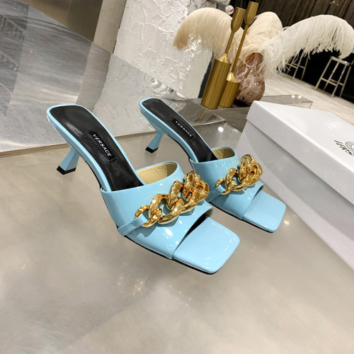 Versace Womens Shoes MEDUSA CHAIN MID-HEEL LEATHER MULES
