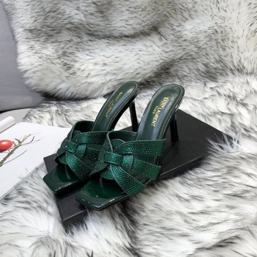 Saint Laurent YSL Womens Shoes TRIBUTE HEELED MULES IN SMOOTH LEATHER 9CM