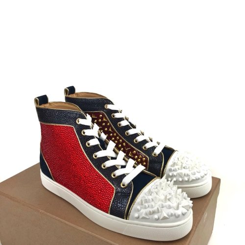Christian Louboutin Mens Shoes Luxury Brand Red Bottom Design Louis Junior Spikes Flat with Original Box CL sneakers