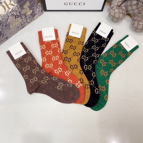 Gucci Socks 5 Pairs with Original Box Luxury Brand Breathable Gucci Sock