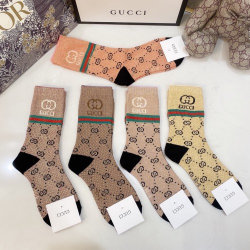 Gucci Socks 5 Pairs with Original Box Luxury Brand Breathable Gucci Sock