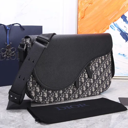 Dior Mens Bags Shoulder Messenger Bags Luxury Brand SADDLE MESSENGER BAG Beige and Black Dior Oblique Jacquard and Black Grained Calfskin with Original Box