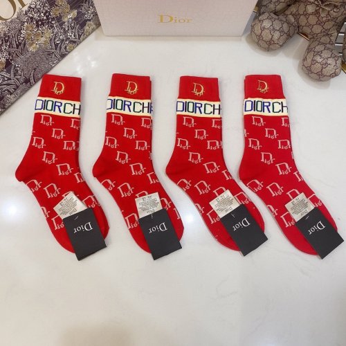 Dior Socks 4 Pairs with Original Box Luxury Brand Breathable Dior Sock