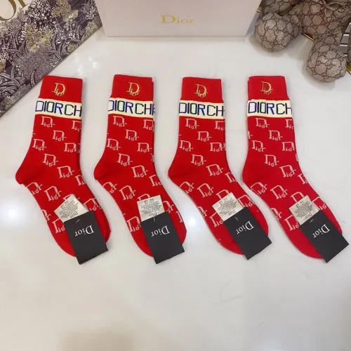 Dior Socks 4 Pairs with Original Box Luxury Brand Breathable Dior Sock