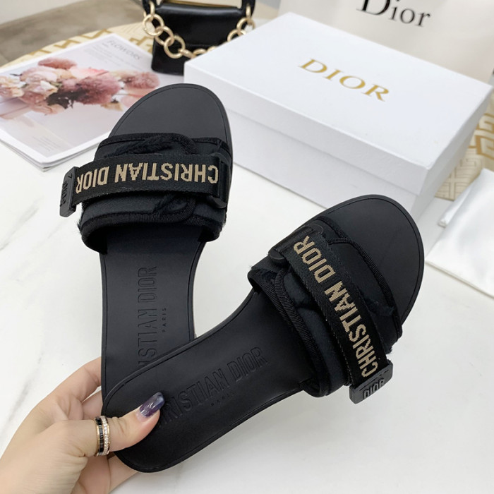 Dior Womens Shoes Sandals Slippers Slide Luxury Brand DIO(R)EVOLUTION SLIDE Shiny Technical Fabric with Dior Oblique Print with Original Box