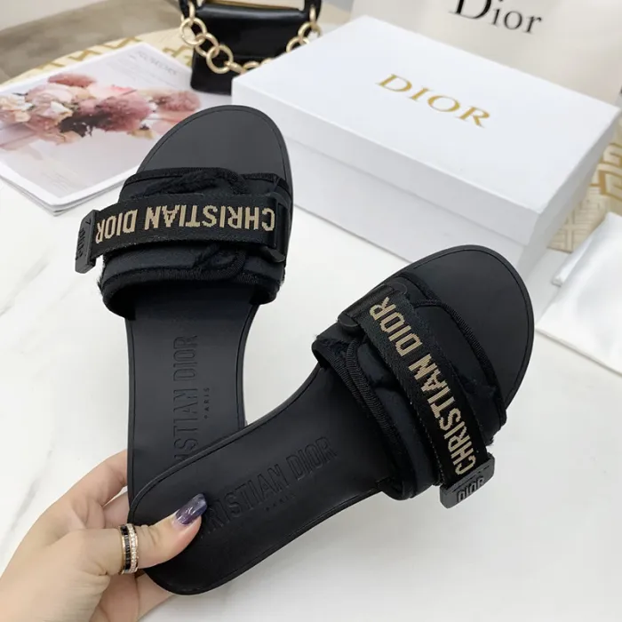 Dior Womens Shoes Sandals Slippers Slide Luxury Brand DIO(R)EVOLUTION SLIDE Shiny Technical Fabric with Dior Oblique Print with Original Box