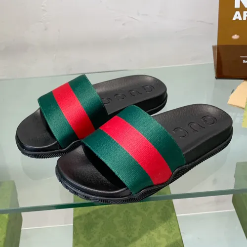 Gucci Mens Shoes Flat Sandals Slippers Luxury Brand Men's Web rubber slide sandal with Original Box 429469 GIB10 9079