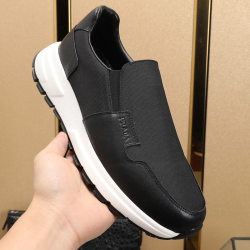 Prada Men Shoes Luxury Brand Sneakers Prax 01 Leather And Technical Fabric Slip-On Sneakers