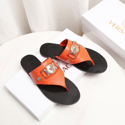 Versace Brand Mens Womens Sandals Shoes Slippers Leather Big Size LA MEDUSA LEATHER SLIPPERS Design Luxury Brand Sandals for Women