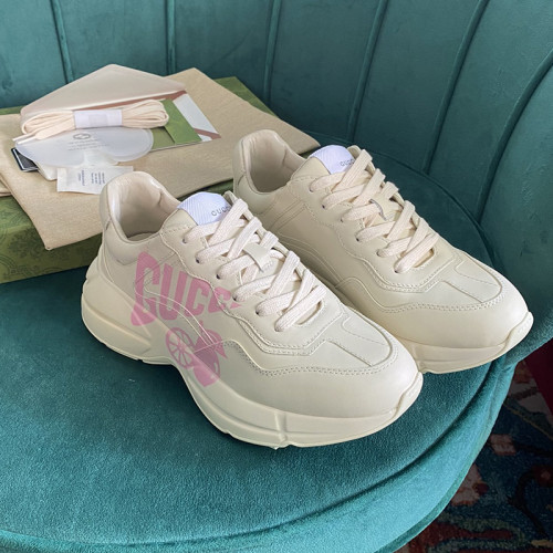Gucci Women Shoes Women's Rhyton Gucci logo leather sneaker Luxury Brand with Original Box