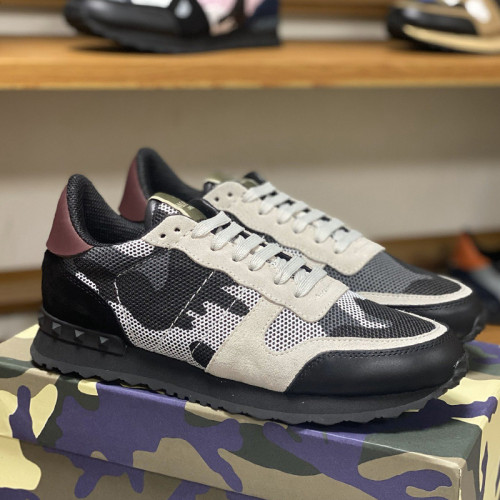 Valentino Men Shoes Fashion Design Luxury Brand ROCKRUNNER CAMOUFLAGE LAMINATED STUDDED SNEAKER with Original Box