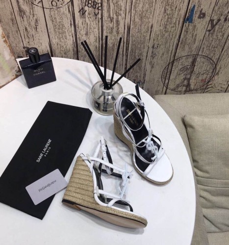 Yves Saint Laurent YSL Women Shoes Sandals Luxury Brand TRIBUTE ESPADRILLES WEDGE IN SMOOTH LEATHER with Original Box