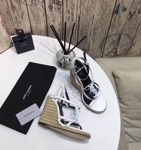 Yves Saint Laurent YSL Women Shoes Sandals Luxury Brand TRIBUTE ESPADRILLES WEDGE IN SMOOTH LEATHER with Original Box