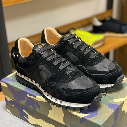 Valentino Men Shoes Fashion Design Luxury Brand ROCKRUNNER CAMOUFLAGE LAMINATED STUDDED SNEAKER with Original Box