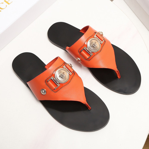 Versace Brand Mens Womens Sandals Shoes Slippers Leather Big Size LA MEDUSA LEATHER SLIPPERS Design Luxury Brand Sandals for Women