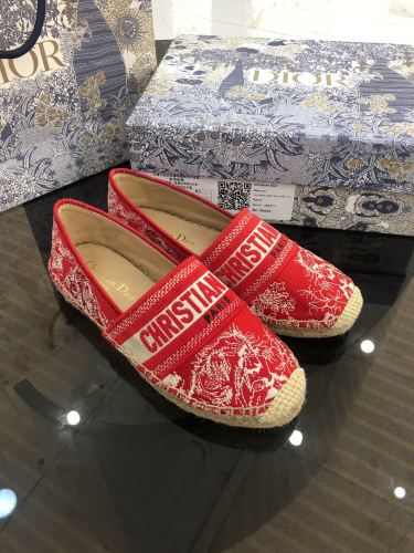 Dior Womens Shoes DIOR GRANVILLE ESPADRILLE Red Toile de Jouy Reverse Embroidered Cotton with Original Box KDB578TJE_S37W