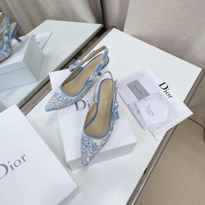 Dior Women Shoes Pumps Luxury Design Fashion Type High Heel Shoes for Wedding Style J'ADIOR SLINGBACK PUMP Cotton Embroidery with Micro Houndstooth Motif with Original Box