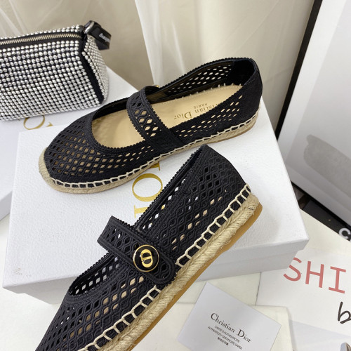 Dior Women Shoes Luxury Brand Design Dior Caro Espadrille Ballerina Flat Black Mesh Embroidery KCB675EMR_S900