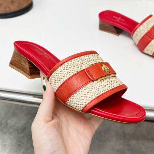 Louis Vuitton Womens Shoes Slide Slippers Luxury Brand Designer LOCK IT MULE 1AA17M Raffia and calf leather with Original Box 3.5cm Heel