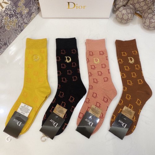 Dior Socks 4 Pairs with Original Box Luxury Brand Breathable Dior Sock