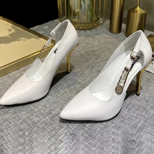 Versace Brand Womens Sandals Shoes Leather Big Size LA MEDUSA PATENT SAFETY PIN LEATHER PUMPS High Heel Design Luxury Brand Sandals for Women
