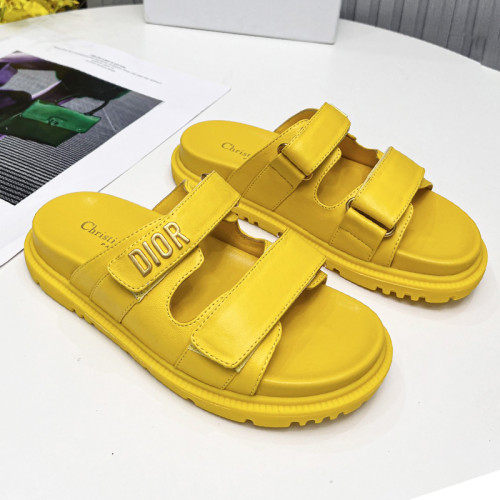 Dior Women Shoes Sandals Luxury Brand DIORACT SLIDE Yellow Lambskin with Original Box KCQ718LAB_S18Y