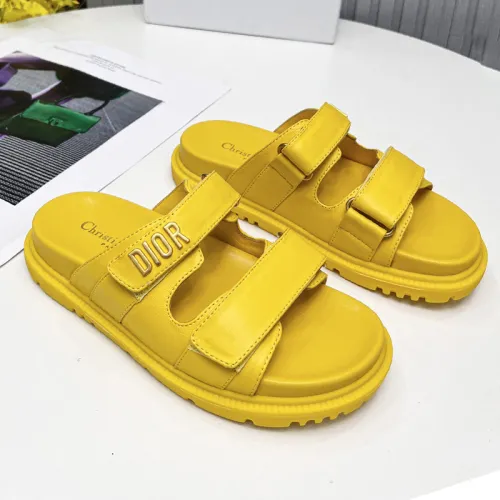 Dior Women Shoes Sandals Luxury Brand DIORACT SLIDE Yellow Lambskin with Original Box KCQ718LAB_S18Y