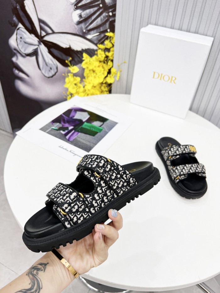 Dior Women Shoes Sandals Luxury Brand DIORACT SLIDE Multicolor Mizza Printed Technical Fabric Lambskin with Original Box KCQ719LNY_S29X