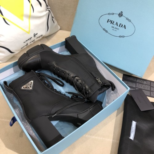 Prada Women Shoes Boots Luxury Brand Monolith Patent Leather Booties Ankle Boots for Women with Original Box